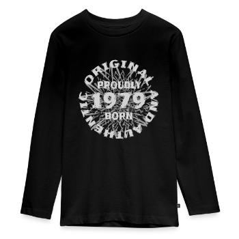 Werk 1979 - Tieners Premium Bio shirt met lange mouwen - zwart - Voor - AI Model Kid Female (0cm)