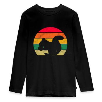 Nature Lovers Forest Animal Retro Squirrel - Teenager Premium Organic Long Sleeve Shirt - black - Front - AI Model Kid Female (0cm)
