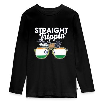 Straight Trippin' India Vacation Tour Travel Trip - Teenager Premium Bio Langarmshirt - Schwarz - Vorne - AI Model Kid Female (0cm)