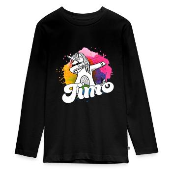 TIMO - Beautiful boy name with cool unicorn - Teenager Premium Organic Long Sleeve Shirt - black - Front - AI Model Kid Female (0cm)