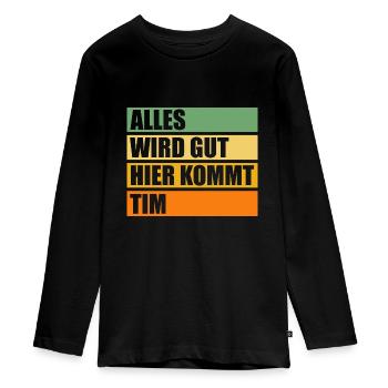 Tim - Teenager Premium Bio Langarmshirt - Schwarz - Vorne - AI Model Kid Female (0cm)