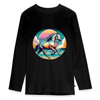 Art du cheval arabe - T-shirt manches longues Premium Ado - noir - Devant - AI Model Kid Female (0cm)
