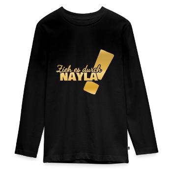 First name Nayla - Teenager Premium Organic Long Sleeve Shirt - black - Front - AI Model Kid Female (0cm)