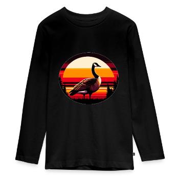 Lustige kanadische Gans Sonnenuntergang Vintage - Teenager Premium Bio Langarmshirt - Schwarz - Vorne - AI Model Kid Female (0cm)