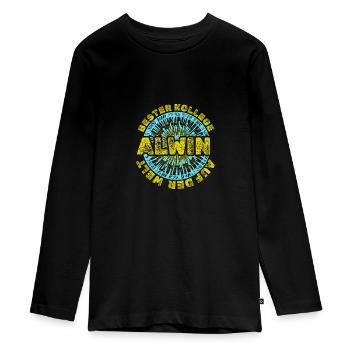 Alwin as a first name - Teenager Premium Organic Long Sleeve Shirt - black - Front - AI Model Kid Female (0cm)