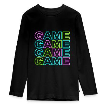 T-shirt gamer tendance GAME GAME GAME GAME - T-shirt manches longues Premium Ado - noir - Devant - AI Model Kid Female (0cm)
