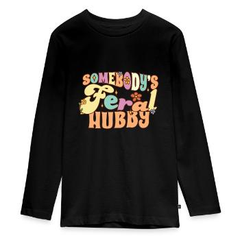 Somebody's Feral Hubby Funny Family Groovy - Teenager Premium Bio Langarmshirt - Schwarz - Vorne - AI Model Kid Female (0cm)