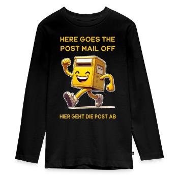 Here goes the post mail off. Hier geht die Post ab - Teenager Premium Bio Langarmshirt - Schwarz - Vorne - AI Model Kid Female (0cm)