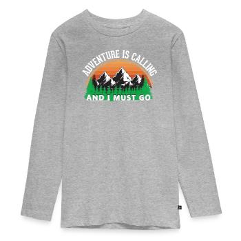 The adventure calls hiking shirt - Teenager Premium Organic Long Sleeve Shirt - heather grey - Front