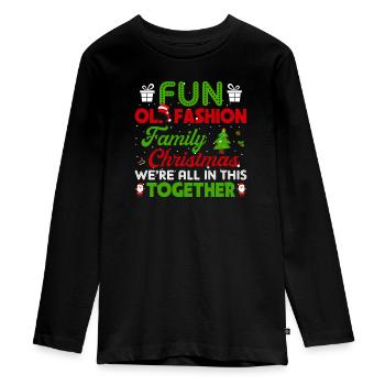 Altmodische Familienweihnacht Norwegermuster - Teenager Premium Bio Langarmshirt - Schwarz - Vorne - AI Model Kid Female (0cm)