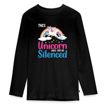 Einhorn Unicorn Silenced - Teenager Premium Bio Langarmshirt - Schwarz - Vorne - AI Model Kid Female (0cm)