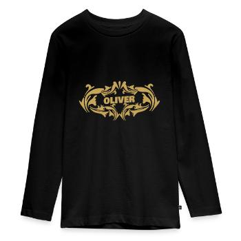 Nom : Oliver - T-shirt manches longues Premium Ado - noir - Devant - AI Model Kid Female (0cm)