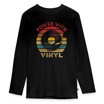 Power with Vinyl Retro Vintage Music - Teenager Premium Organic Long Sleeve Shirt - black - Front - AI Model Kid Female (0cm)