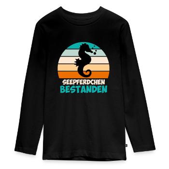 Seepferdchen Abzeichen - Teenager Premium Bio Langarmshirt - Schwarz - Vorne - AI Model Kid Female (0cm)