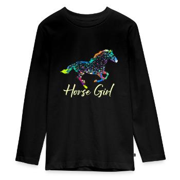 Pferdemädchen Reiterin Pferde Mädchen - Teenager Premium Bio Langarmshirt - Schwarz - Vorne - AI Model Kid Female (0cm)