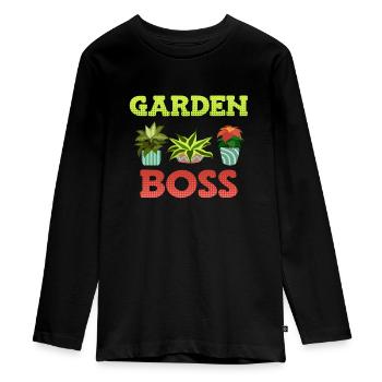 Garden King Garden Boss Allotments - Teenager Premium Organic Long Sleeve Shirt - black - Front - AI Model Kid Female (0cm)
