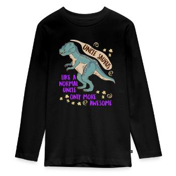 Uncle Saurus like normal uncle only cooler - Teenager Premium Organic Long Sleeve Shirt - black - Front - AI Model Kid Female (0cm)