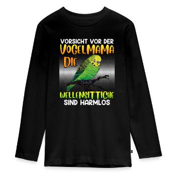 Sittich Vorsicht vor der Vogel Mama Wellensittiche - Teenager Premium Bio Langarmshirt - Schwarz - Vorne - AI Model Kid Female (0cm)
