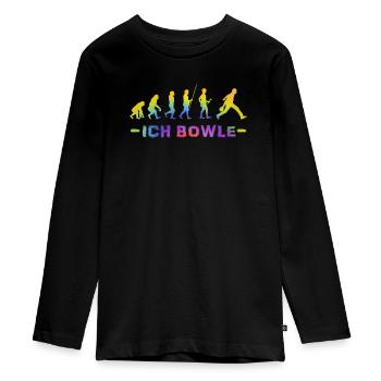 Evolution Bowling Shirt Ich Bowle Bowlingspieler - Teenager Premium Bio Langarmshirt - Schwarz - Vorne - AI Model Kid Female (0cm)