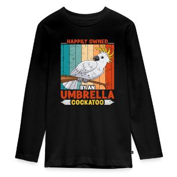 Kakadus Happily owned by an Umbrella Cockatoo - Teenager Premium Organic Long Sleeve Shirt - black - Front - AI Model Kid Female (0cm)