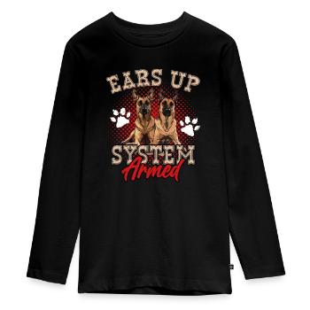 Chien de berger belge EARS UP SYSTEM ARMÉ Drôle - T-shirt manches longues Premium Ado - noir - Devant - AI Model Kid Female (0cm)
