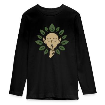 Elfin silence surrounded with leaves - Teenager Premium Organic Long Sleeve Shirt - black - Front - AI Model Kid Female (0cm)