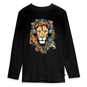 Jack le lion audiophile - T-shirt manches longues Premium Ado - noir - Devant - AI Model Kid Female (0cm)