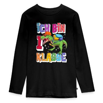 Schulkind 2022 Einschulung erster Schultag Dino - Teenager Premium Bio Langarmshirt - Schwarz - Vorne - AI Model Kid Female (0cm)