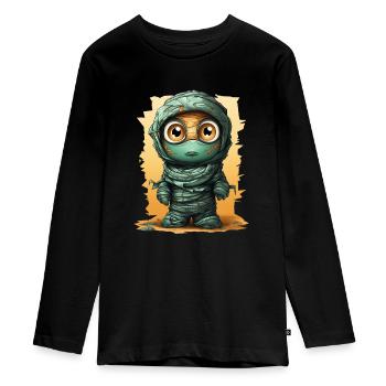 Halloween Spooky Cartoon Mummy - T-shirt manches longues Premium Ado - noir - Devant - AI Model Kid Female (0cm)