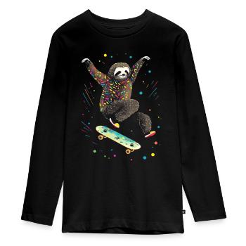 Skateboarding Faultier für Skaters - Teenager Premium Bio Langarmshirt - Schwarz - Vorne - AI Model Kid Female (0cm)