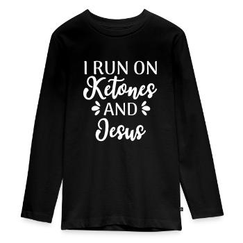 Ich laufe auf Ketone und Jesus Lustige Keto-Diät - Teenager Premium Bio Langarmshirt - Schwarz - Vorne - AI Model Kid Female (0cm)
