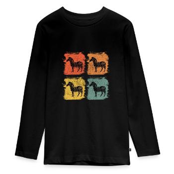 Zebra Retro Pop Art Geschenk - Teenager Premium Bio Langarmshirt - Schwarz - Vorne - AI Model Kid Female (0cm)