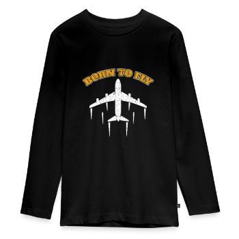 Né pour voler drôle de pilote d’avion d’aviation - T-shirt manches longues Premium Ado - noir - Devant - AI Model Kid Female (0cm)