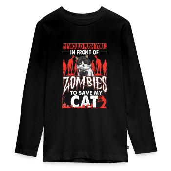 Dictons drôles d’amoureux des chats zombies - T-shirt manches longues Premium Ado - noir - Devant - AI Model Kid Female (0cm)