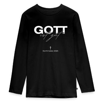 Konfirmation 2025 Geschenk T Shirt Gott ist gut - Teenager Premium Bio Langarmshirt - Schwarz - Vorne - AI Model Kid Female (0cm)