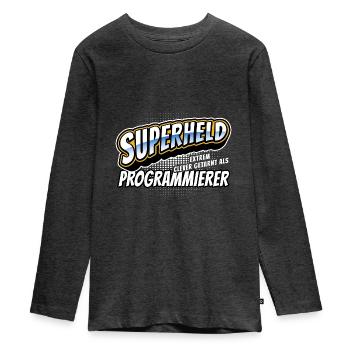 Superheld, clever getarnt als Programmierer - Teenager Premium Bio Langarmshirt - Anthrazit meliert - Vorne - AI Model Kid Female (0cm)