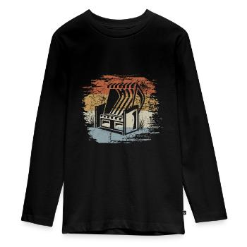 Rétro - Vintage - Chaise de plage Silhouette - T-shirt manches longues Premium Ado - noir - Devant - AI Model Kid Female (0cm)