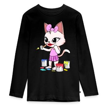 Cat Artist Artist Paint Art Cats - Teenager Premium Organic Long Sleeve Shirt - black - Front - AI Model Kid Female (0cm)
