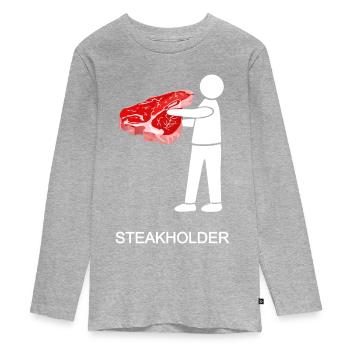 stakeholder, steakholder, steak, meat, T-bone - Teenager Premium Organic Long Sleeve Shirt - heather grey - Front
