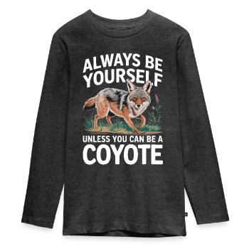 Coyote Animal Funny - Teenager Premium Organic Long Sleeve Shirt - heather anthracite - Front - AI Model Kid Female (0cm)
