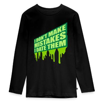 Date Mistakes Quote Logo - Teenager Premium Organic Long Sleeve Shirt - black - Front - AI Model Kid Female (0cm)