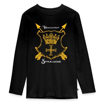 Hansestadt Stralsund - Teenager Premium Bio Langarmshirt - Schwarz - Vorne - AI Model Kid Female (0cm)