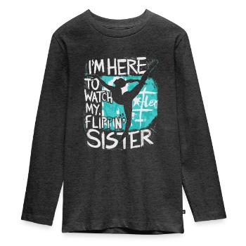 Unterstützung für Schwester Turnerin - Teenager Premium Bio Langarmshirt - Anthrazit meliert - Vorne - AI Model Kid Female (0cm)