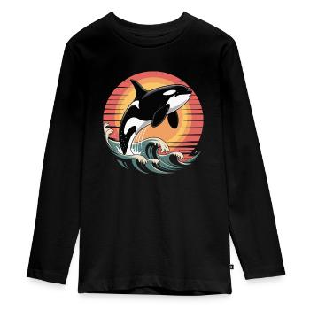 Retro Orca Wal Schwertwal Killerwal Orka - Teenager Premium Bio Langarmshirt - Schwarz - Vorne - AI Model Kid Female (0cm)