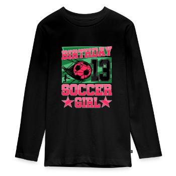 13e anniversaire Fille Soccer 13 ans Cadeaux - T-shirt manches longues Premium Ado - noir - Devant - AI Model Kid Female (0cm)