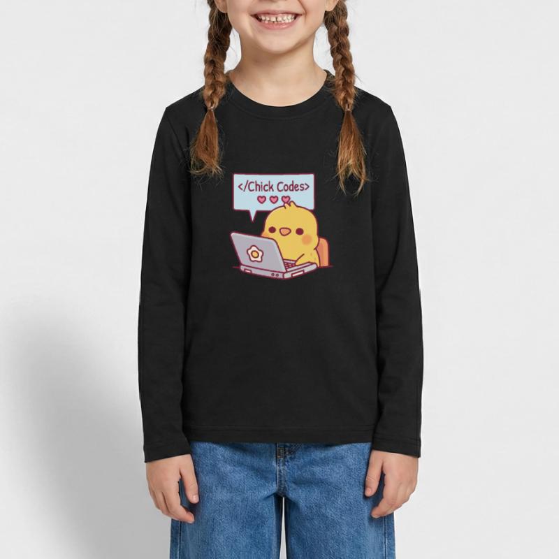 Mignon Chick Coding sur ordinateur portable Chick Codes Drôle T-shirt manches longues Premium Ado