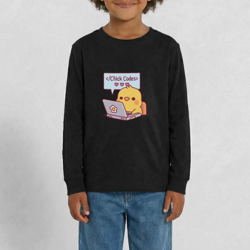 Mignon Chick Coding sur ordinateur portable Chick Codes Drôle T-shirt manches longues Premium Ado
