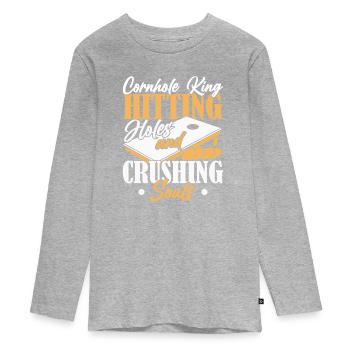 Cornhole Bean Bag Cornhole Joueur - T-shirt manches longues Premium Ado - gris chiné - Devant