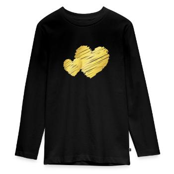 Deux cœurs d’or – Motif de la Saint-Valentin - T-shirt manches longues Premium Ado - noir - Devant - AI Model Kid Female (0cm)