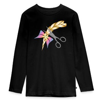 Des ciseaux coupent une tresse blonde - T-shirt manches longues Premium Ado - noir - Devant - AI Model Kid Female (0cm)